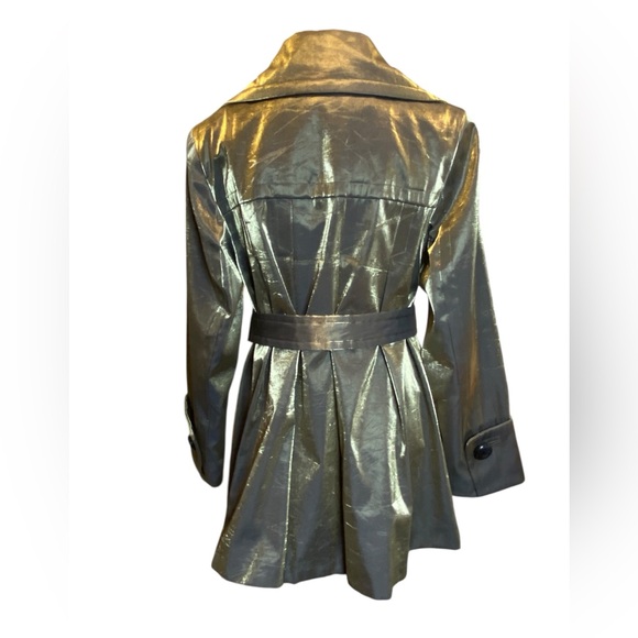 Hilary Radley NY Metallic Iridescent Olive Green Trench Coat Women’s Size M - Picture 4 of 13